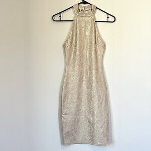 Charlotte Russe Gold Metallic Mini Bodycon - Size: Extra Small